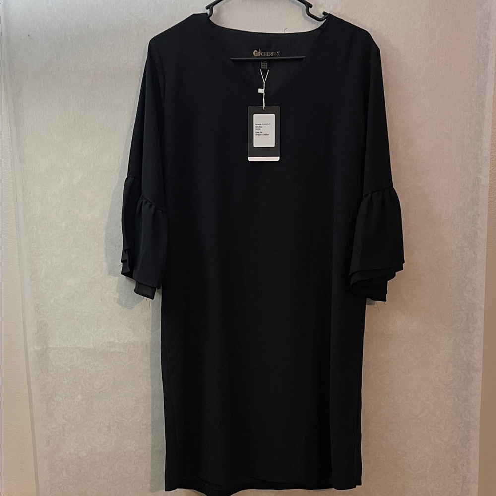 CHERFLY  Elegant Black Long Sleeve Dress